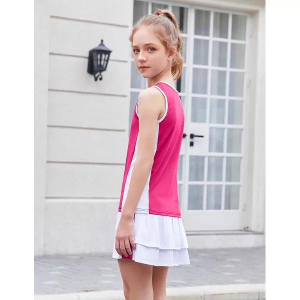 Zaclotre Girls Tennis Golf Dress Outfit Sleeveless Tank Top and Skorts Sets Sport Skirt with ShortsHot Pink