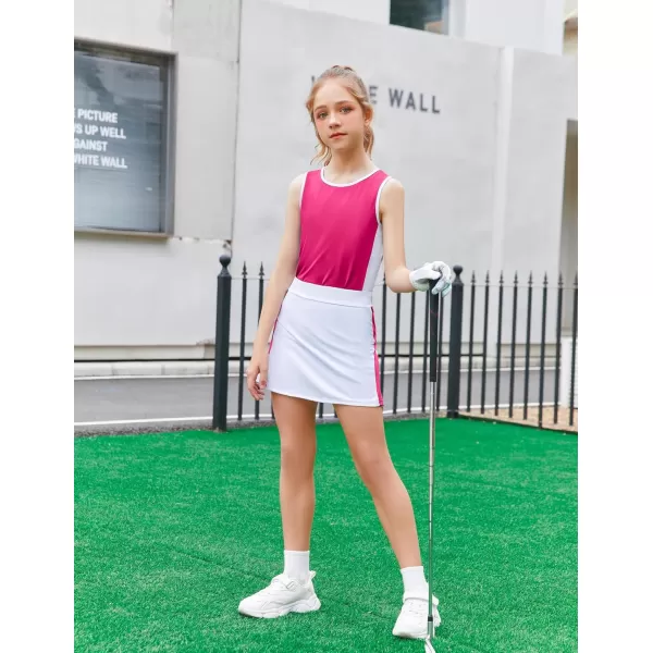 Zaclotre Girls Tennis Golf Dress Outfit Sleeveless Tank Top and Skorts Sets Sport Skirt with ShortsHot Pink