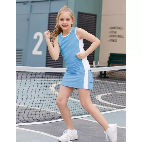 Zaclotre Girls Tennis Golf Dress Outfit Sleeveless Tank Top and Skorts Sets Sport Skirt with ShortsLight Blue