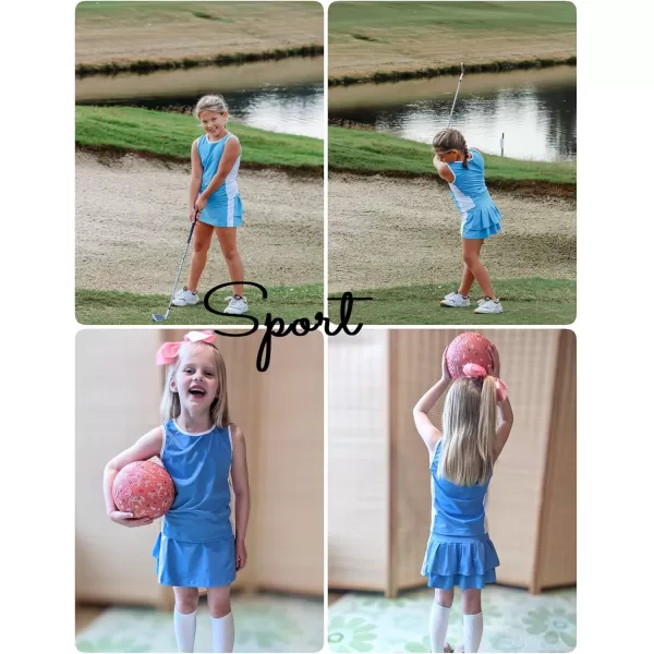 Zaclotre Girls Tennis Golf Dress Outfit Sleeveless Tank Top and Skorts Sets Sport Skirt with ShortsLight Blue