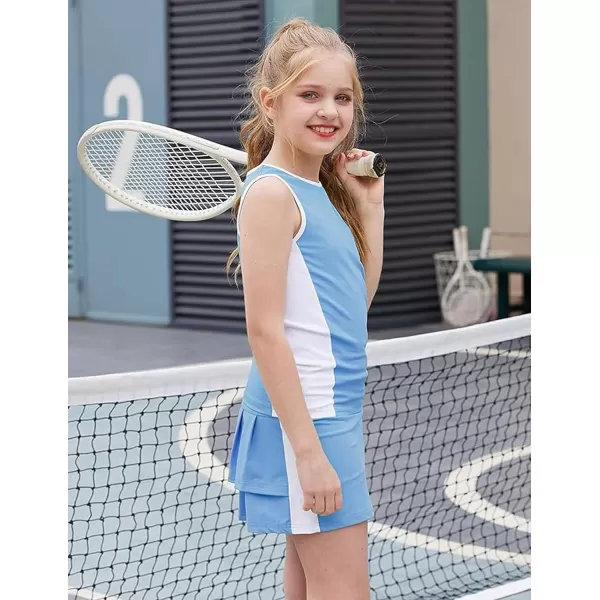 Zaclotre Girls Tennis Golf Dress Outfit Sleeveless Tank Top and Skorts Sets Sport Skirt with ShortsLight Blue
