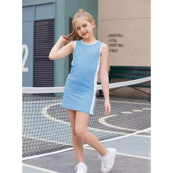 Zaclotre Girls Tennis Golf Dress Outfit Sleeveless Tank Top and Skorts Sets Sport Skirt with ShortsLight Blue