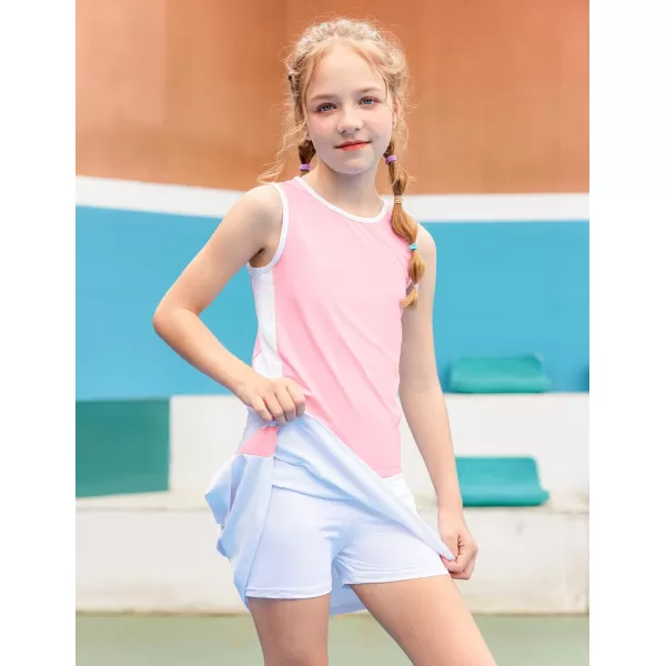 Zaclotre Girls Tennis Golf Dress Outfit Sleeveless Tank Top and Skorts Sets Sport Skirt with ShortsLight Pink