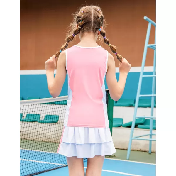 Zaclotre Girls Tennis Golf Dress Outfit Sleeveless Tank Top and Skorts Sets Sport Skirt with ShortsLight Pink