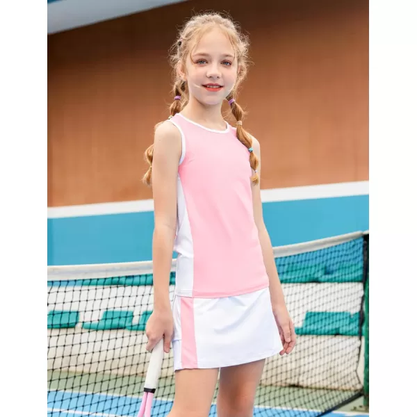 Zaclotre Girls Tennis Golf Dress Outfit Sleeveless Tank Top and Skorts Sets Sport Skirt with ShortsLight Pink