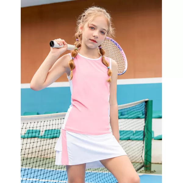 Zaclotre Girls Tennis Golf Dress Outfit Sleeveless Tank Top and Skorts Sets Sport Skirt with ShortsLight Pink
