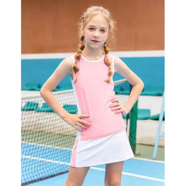 Zaclotre Girls Tennis Golf Dress Outfit Sleeveless Tank Top and Skorts Sets Sport Skirt with ShortsLight Pink