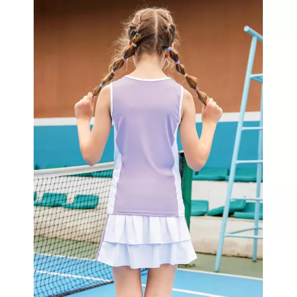 Zaclotre Girls Tennis Golf Dress Outfit Sleeveless Tank Top and Skorts Sets Sport Skirt with ShortsLight Purple
