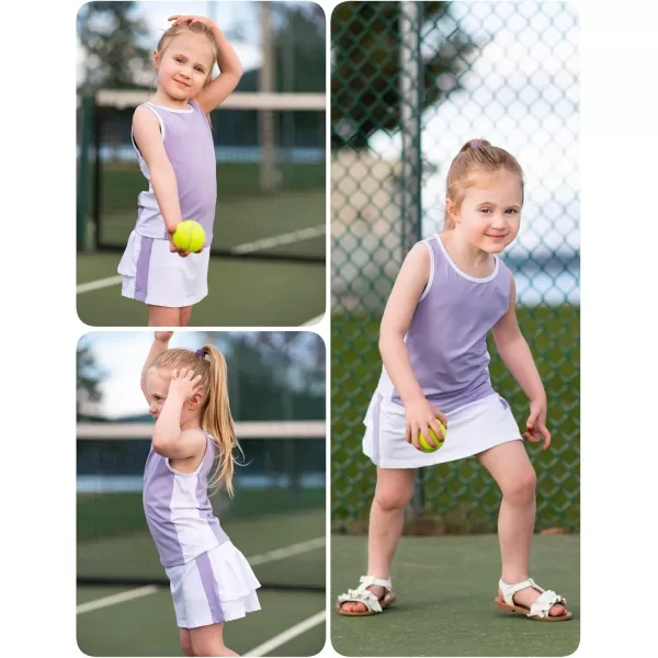 Zaclotre Girls Tennis Golf Dress Outfit Sleeveless Tank Top and Skorts Sets Sport Skirt with ShortsLight Purple