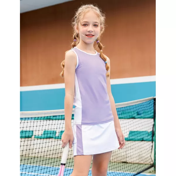 Zaclotre Girls Tennis Golf Dress Outfit Sleeveless Tank Top and Skorts Sets Sport Skirt with ShortsLight Purple