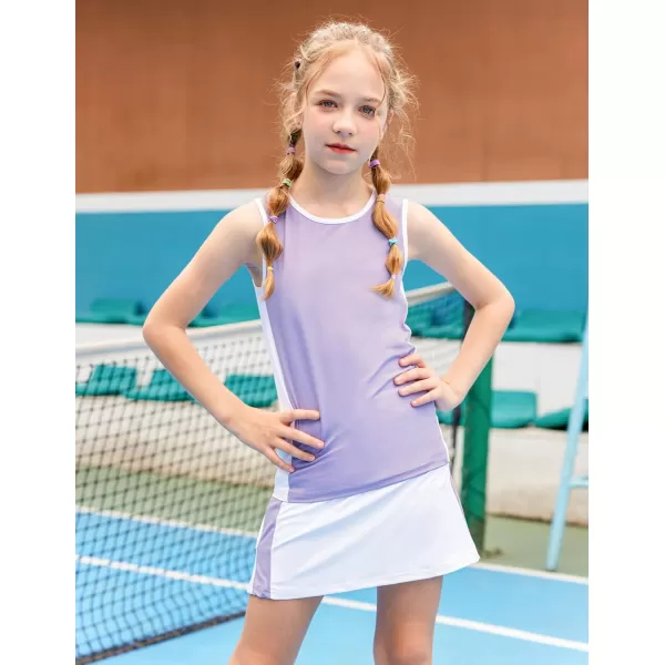 Zaclotre Girls Tennis Golf Dress Outfit Sleeveless Tank Top and Skorts Sets Sport Skirt with ShortsLight Purple
