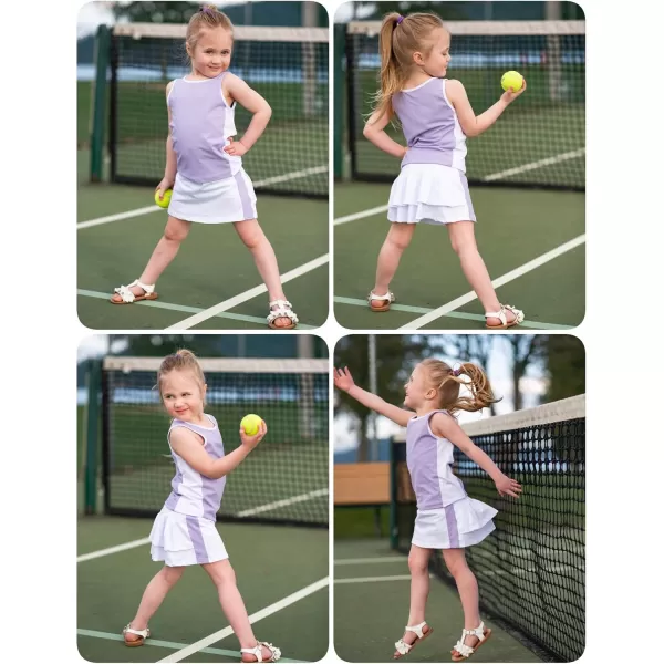 Zaclotre Girls Tennis Golf Dress Outfit Sleeveless Tank Top and Skorts Sets Sport Skirt with ShortsLight Purple