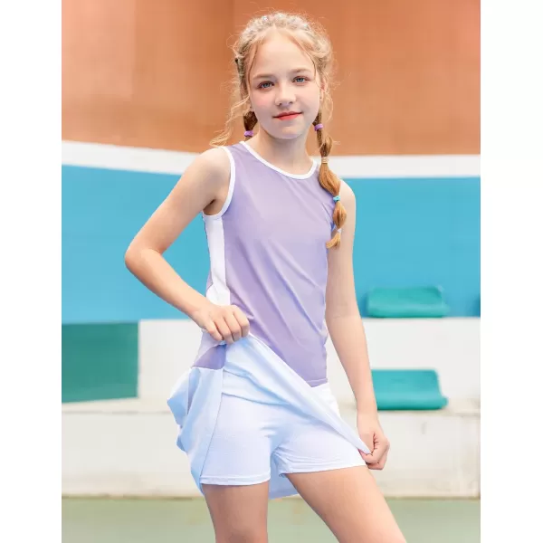 Zaclotre Girls Tennis Golf Dress Outfit Sleeveless Tank Top and Skorts Sets Sport Skirt with ShortsLight Purple