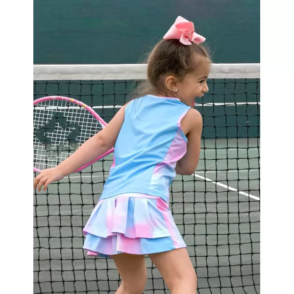 Zaclotre Girls Tennis Golf Dress Outfit Sleeveless Tank Top and Skorts Sets Sport Skirt with ShortsTie Dye 2