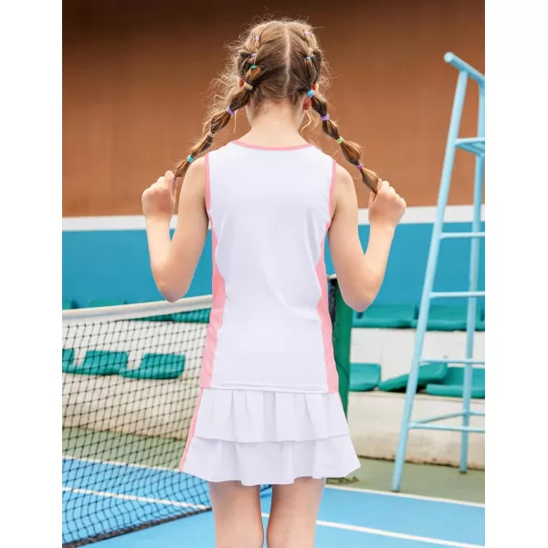 Zaclotre Girls Tennis Golf Dress Outfit Sleeveless Tank Top and Skorts Sets Sport Skirt with ShortsWhitepink