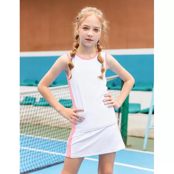 Zaclotre Girls Tennis Golf Dress Outfit Sleeveless Tank Top and Skorts Sets Sport Skirt with ShortsWhitepink