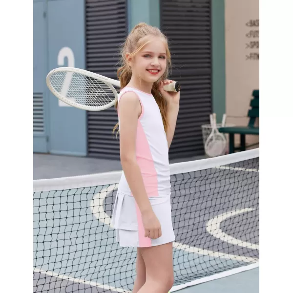 Zaclotre Girls Tennis Golf Dress Outfit Sleeveless Tank Top and Skorts Sets Sport Skirt with ShortsWhitepink