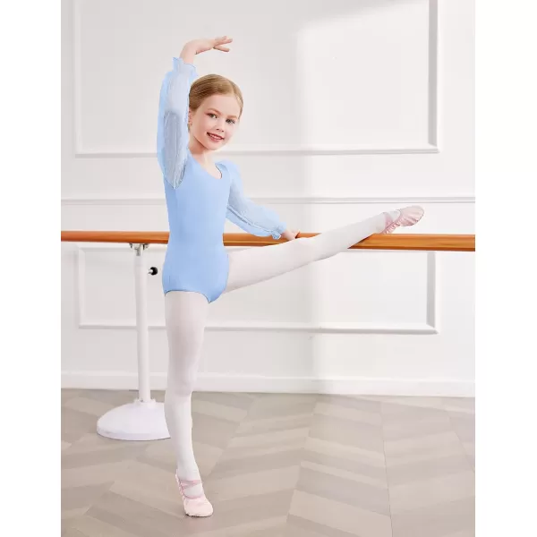 Zaclotre Gymnastics Leotards for Girls Polka Dots Mesh Long Sleeve Ballet Dance Outfit Toddler Size 311 YearsBlue