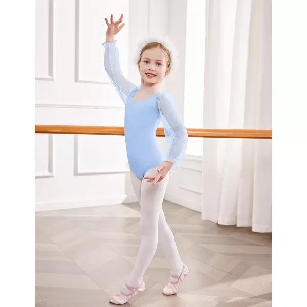 Zaclotre Gymnastics Leotards for Girls Polka Dots Mesh Long Sleeve Ballet Dance Outfit Toddler Size 311 YearsBlue