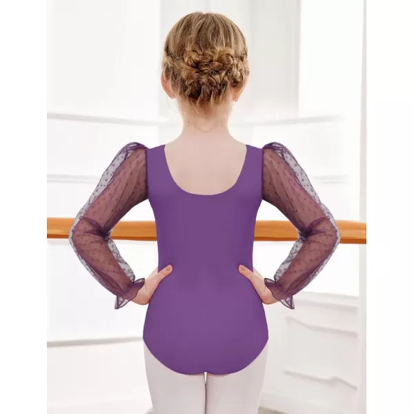 Zaclotre Gymnastics Leotards for Girls Polka Dots Mesh Long Sleeve Ballet Dance Outfit Toddler Size 311 YearsDark Purple