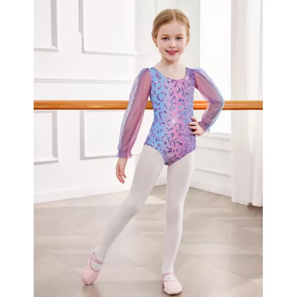 Zaclotre Gymnastics Leotards for Girls Polka Dots Mesh Long Sleeve Ballet Dance Outfit Toddler Size 311 YearsGreen Rainbow