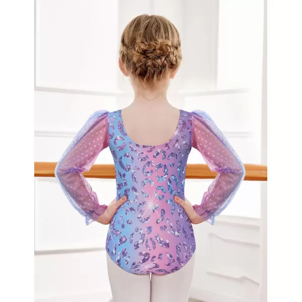 Zaclotre Gymnastics Leotards for Girls Polka Dots Mesh Long Sleeve Ballet Dance Outfit Toddler Size 311 YearsGreen Rainbow