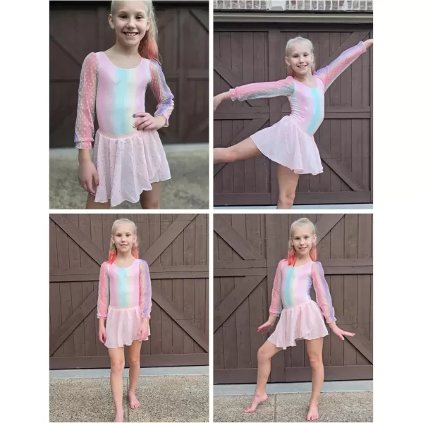 Zaclotre Gymnastics Leotards for Girls Polka Dots Mesh Long Sleeve Ballet Dance Outfit Toddler Size 311 YearsPink Rainbow