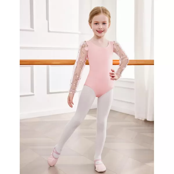 Zaclotre Gymnastics Leotards for Girls Polka Dots Mesh Long Sleeve Ballet Dance Outfit Toddler Size 311 YearsPinkFloral Sleeve