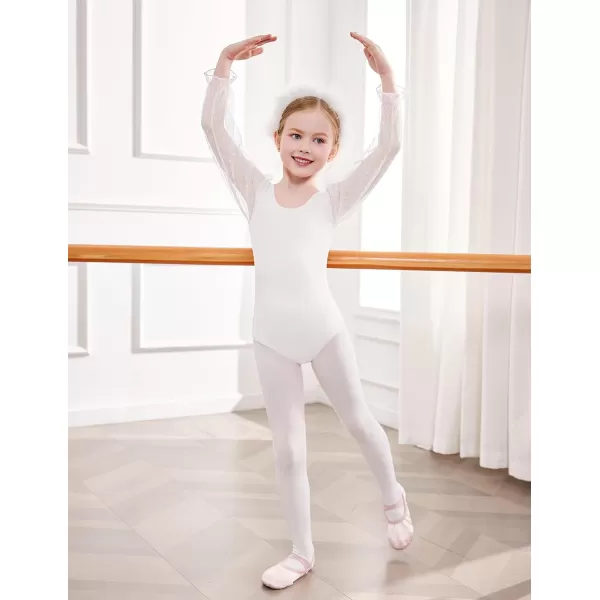 Zaclotre Gymnastics Leotards for Girls Polka Dots Mesh Long Sleeve Ballet Dance Outfit Toddler Size 311 YearsWhite