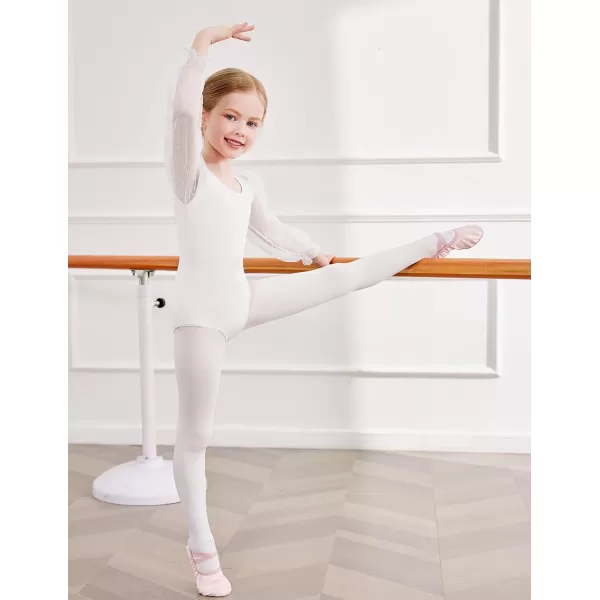Zaclotre Gymnastics Leotards for Girls Polka Dots Mesh Long Sleeve Ballet Dance Outfit Toddler Size 311 YearsWhite