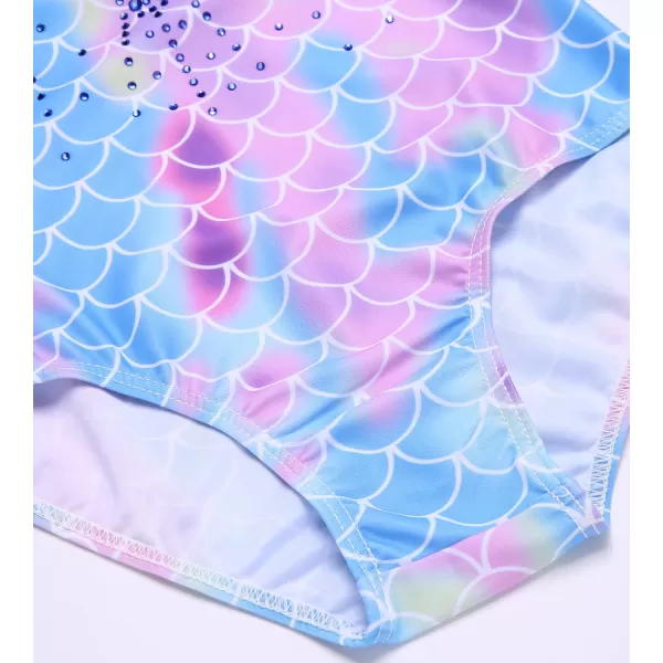 Zaclotre Gymnastics Leotards for Girls with Shorts Rainbow Star Leopard Toddler Kids Sparkly Dance Outfits BiketardBlue Pink Mermaid