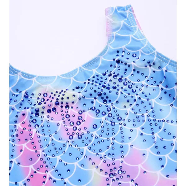 Zaclotre Gymnastics Leotards for Girls with Shorts Rainbow Star Leopard Toddler Kids Sparkly Dance Outfits BiketardBlue Pink Mermaid