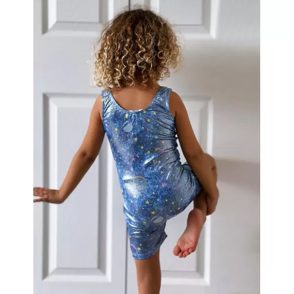 Zaclotre Gymnastics Leotards for Girls with Shorts Rainbow Star Leopard Toddler Kids Sparkly Dance Outfits BiketardNavy Starry
