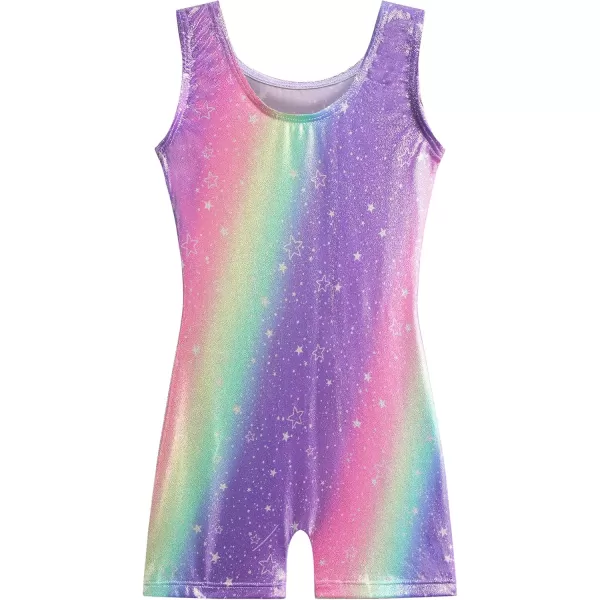 Zaclotre Gymnastics Leotards for Girls with Shorts Rainbow Star Leopard Toddler Kids Sparkly Dance Outfits BiketardRainbow Star