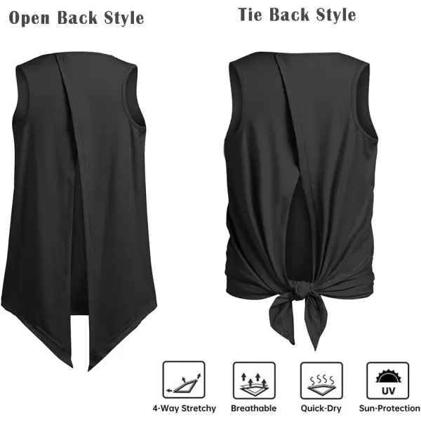 Zaclotre Kid Girls Athletic Tank Tops Open Tie Back Sleeveless Workout Running Tennis Sports Shirts 514YearsBlack