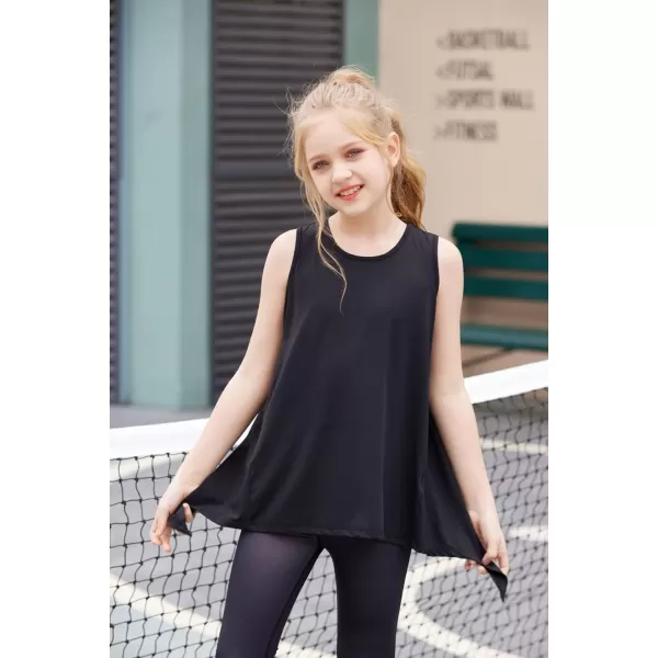 Zaclotre Kid Girls Athletic Tank Tops Open Tie Back Sleeveless Workout Running Tennis Sports Shirts 514YearsBlack