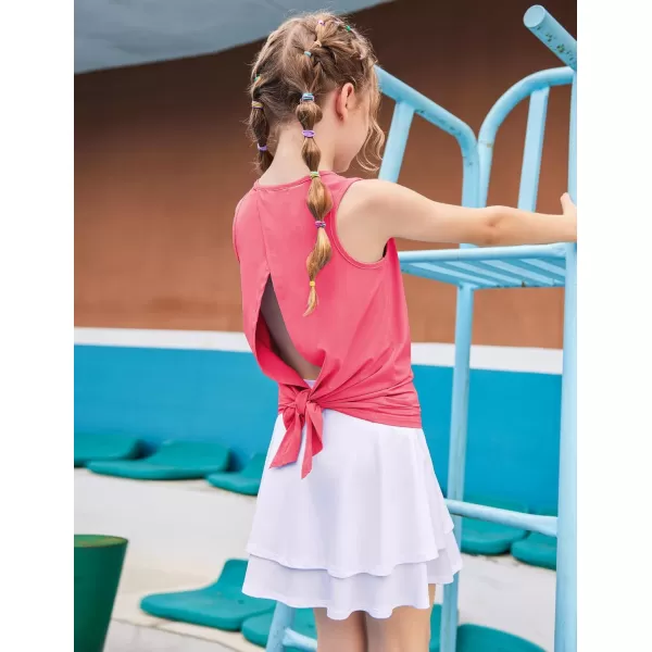 Zaclotre Kid Girls Athletic Tank Tops Open Tie Back Sleeveless Workout Running Tennis Sports Shirts 514YearsCoral Pink