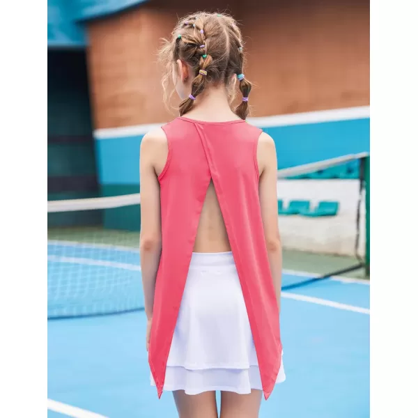 Zaclotre Kid Girls Athletic Tank Tops Open Tie Back Sleeveless Workout Running Tennis Sports Shirts 514YearsCoral Pink