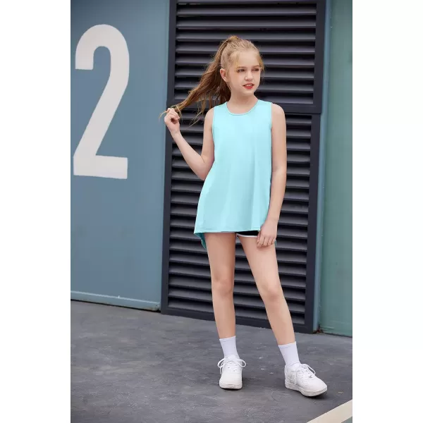Zaclotre Kid Girls Athletic Tank Tops Open Tie Back Sleeveless Workout Running Tennis Sports Shirts 514YearsGreen Aqua