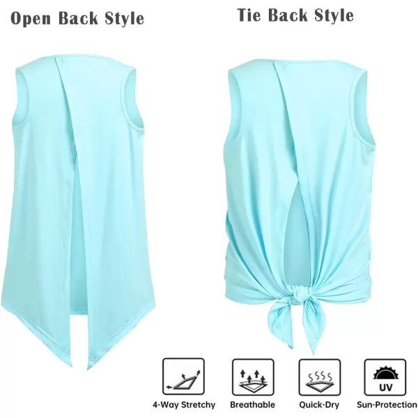 Zaclotre Kid Girls Athletic Tank Tops Open Tie Back Sleeveless Workout Running Tennis Sports Shirts 514YearsGreen Aqua
