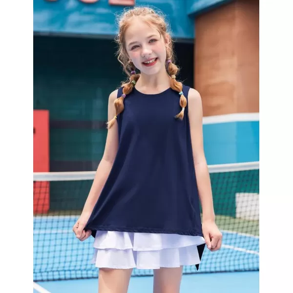 Zaclotre Kid Girls Athletic Tank Tops Open Tie Back Sleeveless Workout Running Tennis Sports Shirts 514YearsNavy Blue