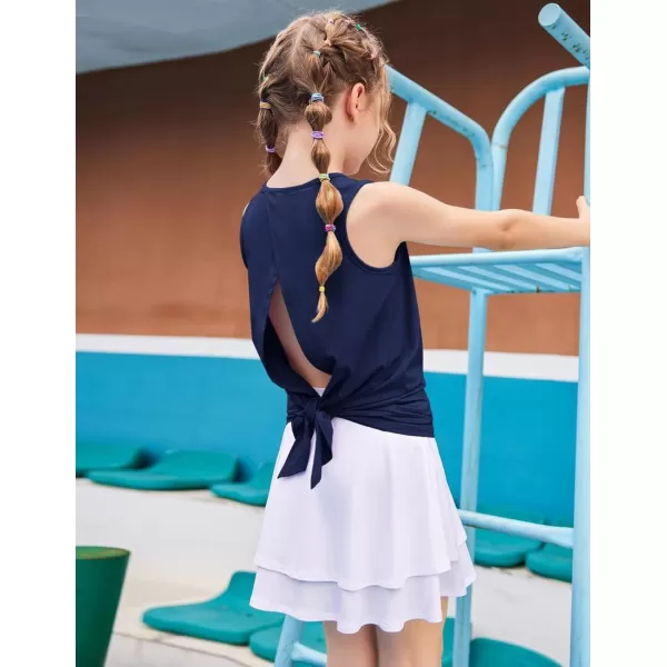 Zaclotre Kid Girls Athletic Tank Tops Open Tie Back Sleeveless Workout Running Tennis Sports Shirts 514YearsNavy Blue