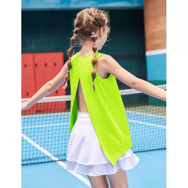 Zaclotre Kid Girls Athletic Tank Tops Open Tie Back Sleeveless Workout Running Tennis Sports Shirts 514YearsNeon Green