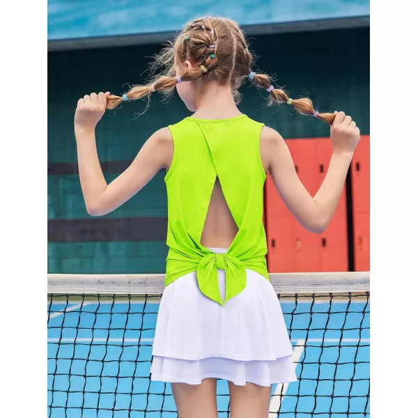 Zaclotre Kid Girls Athletic Tank Tops Open Tie Back Sleeveless Workout Running Tennis Sports Shirts 514YearsNeon Green