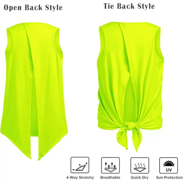 Zaclotre Kid Girls Athletic Tank Tops Open Tie Back Sleeveless Workout Running Tennis Sports Shirts 514YearsNeon Green