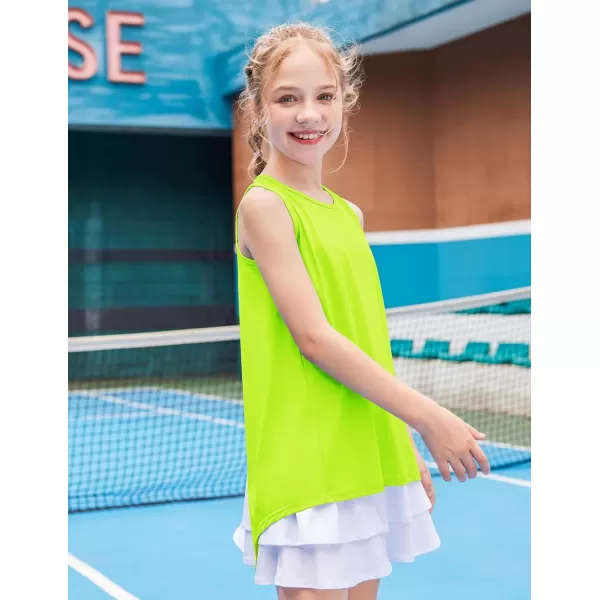 Zaclotre Kid Girls Athletic Tank Tops Open Tie Back Sleeveless Workout Running Tennis Sports Shirts 514YearsNeon Green