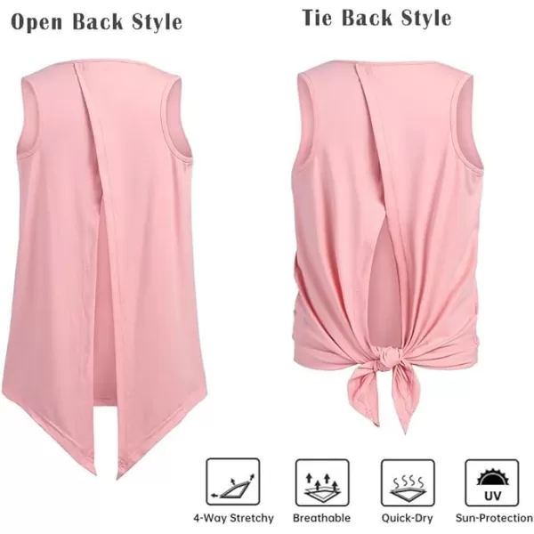 Zaclotre Kid Girls Athletic Tank Tops Open Tie Back Sleeveless Workout Running Tennis Sports Shirts 514YearsPink