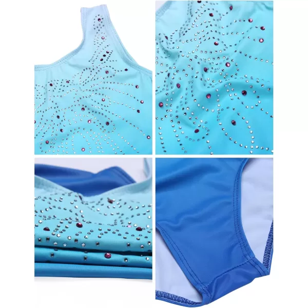 Zaclotre Kid Girls Gymnastic Leotard Sparkly Diamond Color Gradient Ballet Dance One Piece OutfitLight Blue