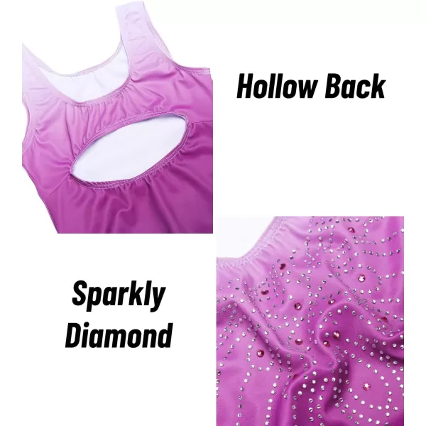 Zaclotre Kid Girls Gymnastic Leotard Sparkly Diamond Color Gradient Ballet Dance One Piece OutfitPurple