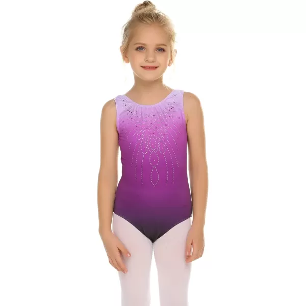 Zaclotre Kid Girls Gymnastic Leotard Sparkly Diamond Color Gradient Ballet Dance One Piece OutfitPurple